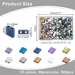 500個10色電気メッキガラスシードビーズ  2穴  正方形  ミックスカラー  5x4.5~5.5x2~2.5mm  穴：0.5~0.8mm  50個/カラー&nbsp;SEED-PH0002-61