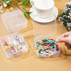 クリアプラスチックビーズ収納ケース  ヒンジ付き蓋付き  フリップカバー  正方形  ホワイト  9.5x9.5x3.5cm  インナーサイズ：9x9センチメートル&nbsp;CON-WH0074-63E