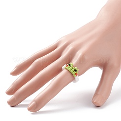 女性のためのガラスシード編組ビーズのカエルの形の指リング  黄緑  usサイズ6 1/4(16.7mm)&nbsp;RJEW-TA00052