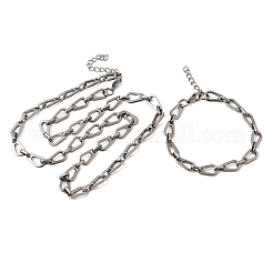 304ステンレススチールのティアドロップリンクチェーンブレスレット＆ネックレスジュエリーセット  カニカン付き  ステンレス鋼色  570mm&nbsp;SJEW-L199-18P