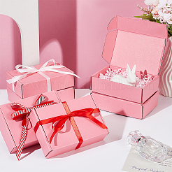 厚紙紙の配送用ボックス  郵送用折りたたみボックス  長方形  ピンク  15x10x4cm&nbsp;CON-WH0106-24B