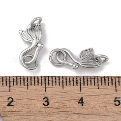 真鍮製S字クラスプ  カドミウムフリー＆ニッケルフリー＆鉛フリー  蓮  プラチナ  13x8x1.5mm  穴：3mm&nbsp;KK-G497-25P