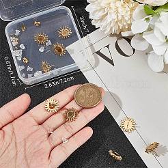 304ステンレススチールスタッドピアス金具14個  太陽とラウンドトレイイヤリングのセッティング  耳ナッツ  18KGP本金メッキ  トレイ：6mm  14.5mm  ピン：0.7mm&nbsp;STAS-BBC0002-24