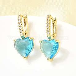 Brass Micro Pave Cubic Zirconia Heart Hoop Earrings&nbsp;EJEW-H171-07G