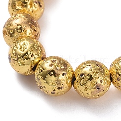 Electroplated Natural Lava Rock Beads Stretch Bracelets&nbsp;BJEW-G623-01G-10mm