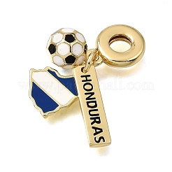 サッカーをテーマにした真鍮とエナメル製のヨーロピアン風ぶら下がりチャーム  大穴ペンダント  ホンジュラスと地図  ラックめっき  長持ちメッキ  カドミウムフリー＆鉛フリー  ゴールドカラー  ブルー  32mm  穴：4.5mm&nbsp;KK-CBA8E93-01F