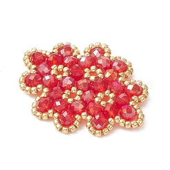 編みガラスビーズコネクターチャーム  花のリンク  レッド  31x23x3.5mm&nbsp;PALLOY-MZ01201-02