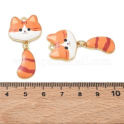 プリント合金ペンダント  猫の形のチャーム  ラックめっき  ゴールドカラー  砂茶色  40x19.5x2.5mm  穴：1.8mm&nbsp;ENAM-K076-45G-01