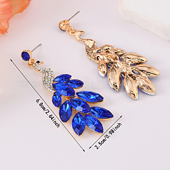 合金アクリル孔雀ダングルスタッドピアス  ゴールドカラー  ブルー  68x28mm&nbsp;QT2137-6