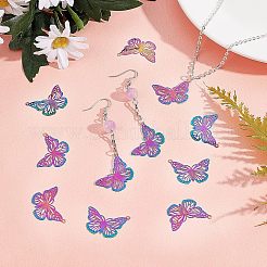 201 ステンレススチール製フィリグリーペンダント  エッチングされた金属装飾  蝶  虹色  18x26x0.3mm  穴：1.2mm  50個/箱&nbsp;STAS-UN0018-90M