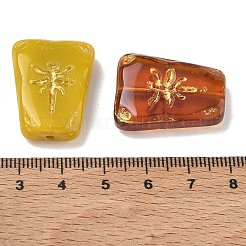 焼き絵の具、混合スタイル、ガラスビーズ  ゴールドライン入り  トンボのいる台形  ミックスカラー  26x20x7mm  穴：1.8mm&nbsp;GL-CBA8D6A-11