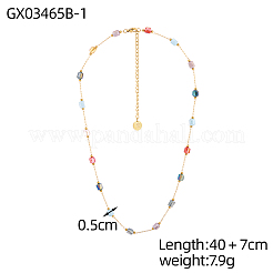 女性用304ステンレススチール＆ガラスリンクチェーンネックレス  キューブ  イオンプレーティング（ip）  長持ちメッキ  18KGP本金メッキ  カラフル  18.50インチ（47cm）&nbsp;STAS-OY015-52G