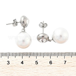 304 Stainless Steel Plastic Pearl Round Dangle Stud Earrings&nbsp;EJEW-V008-01P