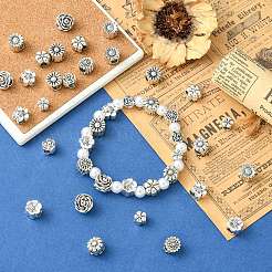 40個10スタイルチベットスタイル合金ヨーロピアンビーズ  大穴ビーズ  花  アンティークシルバー  8~12x8~11.5x7~9.5mm  穴：4.3~5mm  4個/スタイル&nbsp;FIND-CJ0005-29