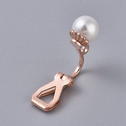 真鍮製クリップ式イヤリングパーツ  アクリルイミテーションパールとループ付き  ローズゴールド  18x6.5x9.5mm&nbsp;KK-WH0033-63RG