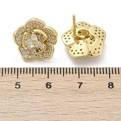 Flower Brass Micro Pave Clear Cubic Zirconia Stud Earrings&nbsp;X-EJEW-M082-19G