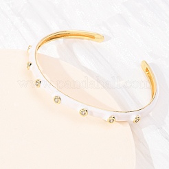 Brass Micro Pave Clear Cubic Zirconia Cuff Bangles for Women&nbsp;BJEW-A163-02G-02