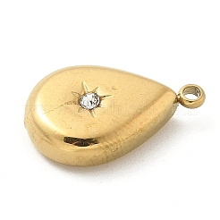 304ステンレススチールラインストーンペンダント  ゴールドカラー  ティアドロップ  16x10x4mm  穴：1.4mm&nbsp;STAS-I322-27G-03