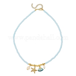 Ocean 304 Stainless Steel and Alloy Enamel Starfish Shell Shape Pendant Glass Beaded Necklaces for Women&nbsp;NJEW-JN06386