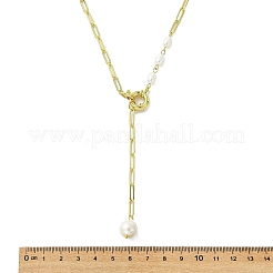 天然バロックケシパール、オーバルタッセル、真鍮、ペーパークリップチェーン、ラリアットネックレス（女性用）  ホワイト  ゴールドカラー  17.32インチ（44cm）&nbsp;NJEW-JN06009