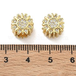 Flower Brass Micro Pave Clear Cubic Zirconia European Beads&nbsp;KK-D229-05G