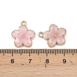 亜鉛合金エナメルペンダント  花  ゴールドカラー  ピンク  16.5x14.5x2.5~3mm  穴：1.5mm&nbsp;PALLOY-I124-10G-A
