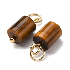 304ステンレススチールの丸カン付き天然混合宝石柱チャーム  ゴールドカラー  14x6mm  穴：4mm&nbsp;G-Q032-01