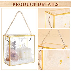 透明なペットキャンディギフトボックス  ロープハンドル付きグッズ収納ケース  正方形  ゴールド  14x7x14cm&nbsp;CON-WH0084-73A