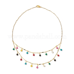 Brass Enamel Teardrop Charm Necklaces&nbsp;NJEW-JN04861