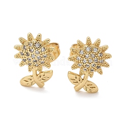Brass Micro Pave Clear Cubic Zirconia Stud Earrings&nbsp;EJEW-D305-09G