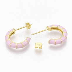 真鍮製スタンドピアス  ハーフフープピアス  エナメルとピアスバックキャッチ付き  18KGP本金メッキ  竹の形  ミックスカラー  21x16.5x3.5mm  ピン：0.7mm&nbsp;EJEW-S209-10