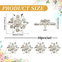 10穴亜鉛合金シャンクボタン1個  ラインストーン付き  花  プラチナ  クリスタル  37.5x38x13mm  穴：2mm&nbsp;FIND-MA0001-24
