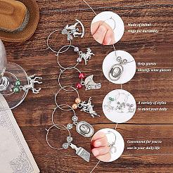 24Pcs 8 Styles Horseshoe & Brush & Horse & Hat Alloy Wine Glass Charms with Acrylic Pearl&nbsp;AJEW-BC0003-14