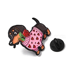 ハート柄のセーターを着たダックスフンドと、バラの花のエナメルピン  バックパック用合金ラペルピンバック  ピンク  30x32.5mm&nbsp;JEWB-Z049-03EB-02