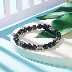 Natural Wood & Synthetic Hematite Beaded Stretch Bracelet&nbsp;BJEW-JB07928