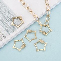 真鍮製マイクロパヴェクリアキュービックジルコニアスクリューカラビナロックチャーム  ネックレス作り用  カドミウムフリー＆鉛フリー  スター  ゴールドカラー  25.5x27.5x2mm  ネジ:6.5x6mm&nbsp;ZIRC-T010-07G