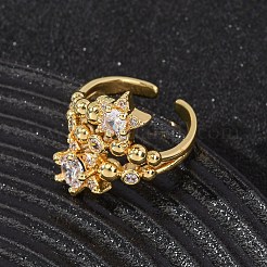 Brass Micro Pave Cubic Zirconia Cuff Open Rings&nbsp;CU-CBAB3AD-15G