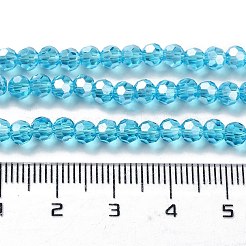 電気メッキガラスビーズ連売り  パール光沢メッキ  ファセット（32ファセット）  ラウンド  ディープスカイブルー  4mm&nbsp;EGLA-R015-4mm-12