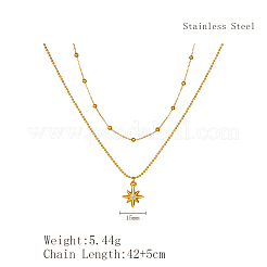 Stainless Steel Pave Clear Cubic Zirconia Star Pendant Double Layer Necklaces for Women's Daily Wear&nbsp;HB1579-2