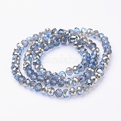 電気メッキガラスカット加工ロンデルビーズ連売り  半分メッキ  ライトブルー  6x4mm  穴：1mm  約85~88個/連  16.1~16.5インチ（41~42cm）&nbsp;EGLA-D020-6x4mm-54