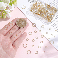 300Pcs 7 Styles Rack Plating Brass Open Jump Rings&nbsp;KK-BBC0027-30G