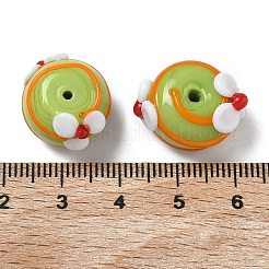 手作りのランプワークエナメルビーズ  手描きのビーズ  フラットラウンド  花  18~18.5x15~16x10.5~12mm  穴：1.6mm&nbsp;LAMP-Z020-06A