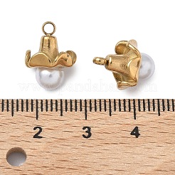304ステンレススチールチャーム  花  プラスチック模造パールと  ゴールドカラー  14x11x9.5mm  穴：1.8mm&nbsp;STAS-C165-01A-G