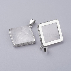 天然石クオーツクリスタルペンダント  ロッククリスタルペンダント  真鍮のパーツと  ピラミッド  プラチナ  28.5x32x13mm  穴：3.5x6mm&nbsp;G-E442-02W