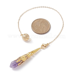 天然混合宝石尖ったダウジング振り子  真鍮アズキチェーン付き  ハンダ付け  18KGP本金メッキ  ファセットバレットチャーム  250mm  穴：3mm&nbsp;PALLOY-JF02149
