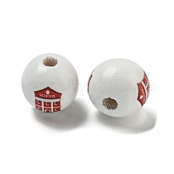 プリントウッドヨーロピアンビーズ  大穴ビーズ  ラウンド  ホワイト  16~16.5x14.5~15mm  穴：4mm&nbsp;WOOD-L020-D02