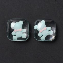 クリア樹脂カボション  正方形  淡いターコイズ  クマの柄  19x19x8mm&nbsp;RESI-G034-A07