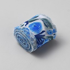 5mの花柄ポリエステルリボン  フリンジ未加工エッジ  結婚式の招待状  花束  ギフト包装  ブルー  1-5/8インチ（40mm）&nbsp;OCOR-WH20005-70D