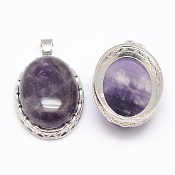 天然石アメジストペンダント  真鍮パーツ  オーバル  プラチナ  30x21x10~11mm  穴：6x4mm&nbsp;X-G-D851-42
