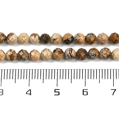 天然石ピクチャージャスパービーズ連売り  多面カット  ラウンド  4mm  穴：0.6mm  約90個/連  14.96''（38センチメートル）&nbsp;G-P572-B03-4mm